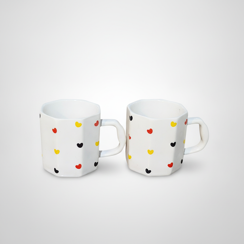 Mini Heart Ceramic Mug – White with Multicolor Hearts