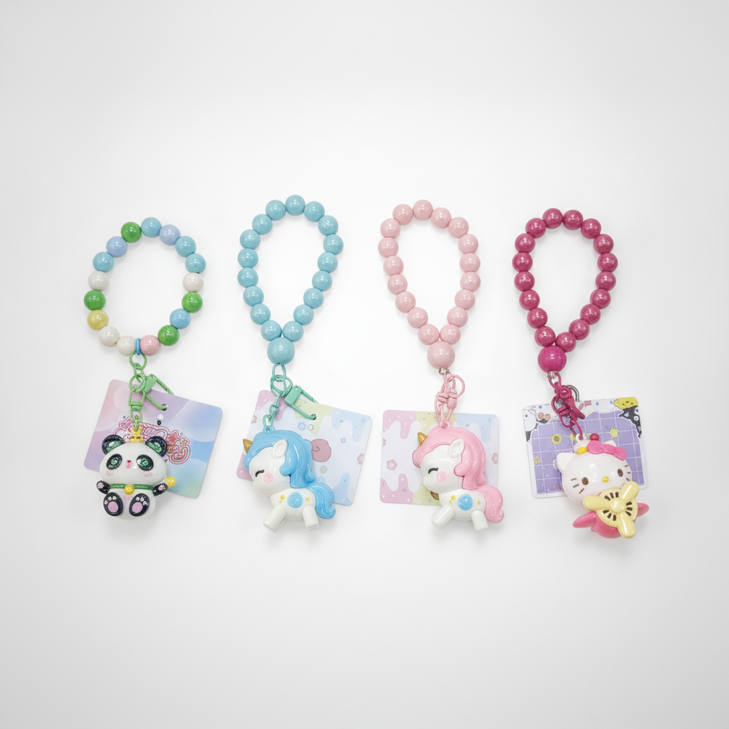 Cute Cartoon Beaded Keychain Wristlet – Kids' Character Charm