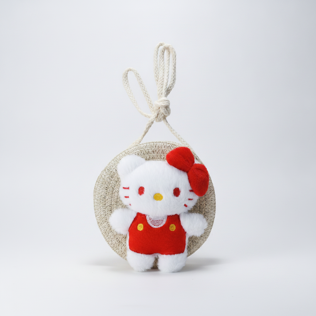 Hello Kitty Plush Mini Bag Keychain – Straw Round Purse