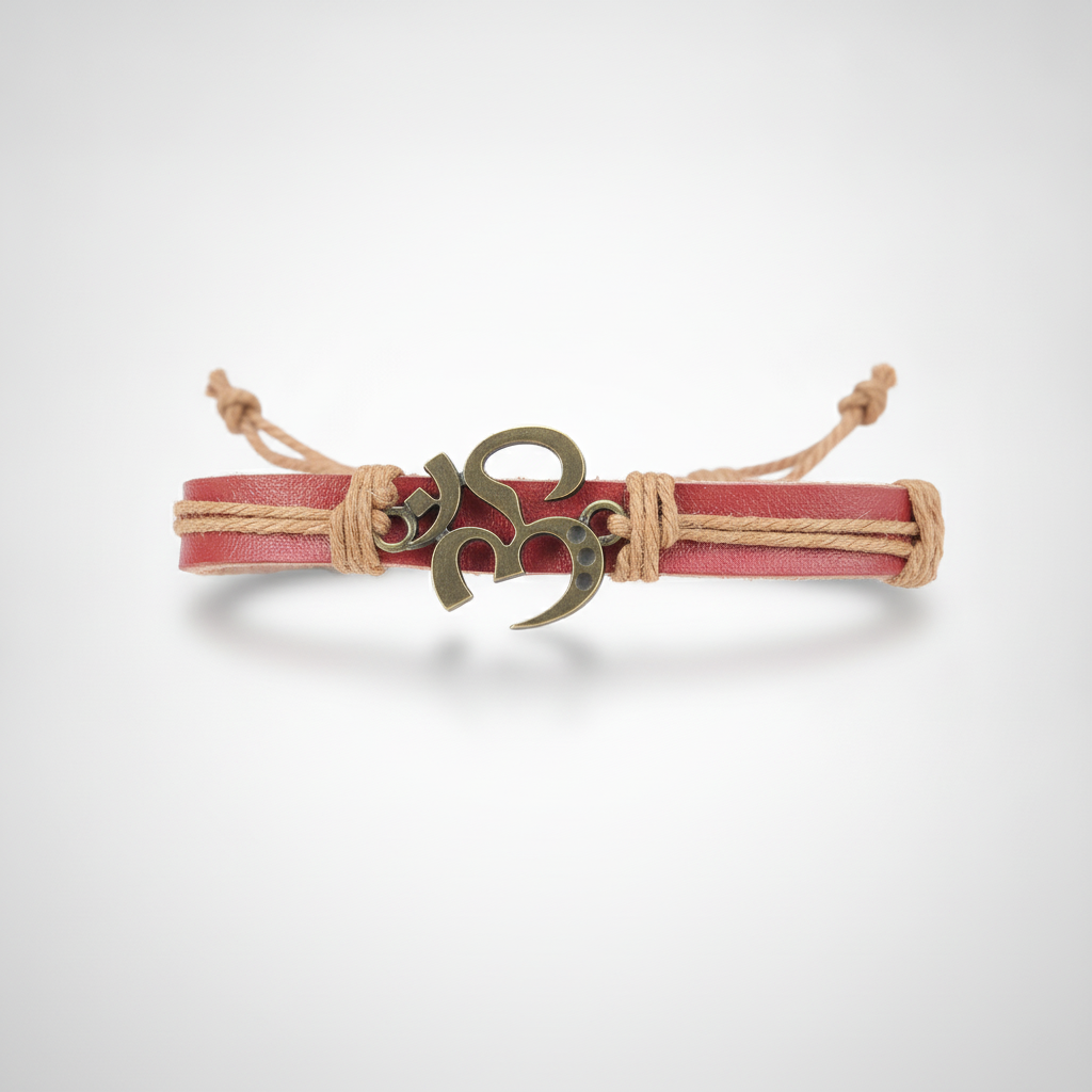 Om Charm Rakhi Band – Leather & Jute Adjustable Bracelet