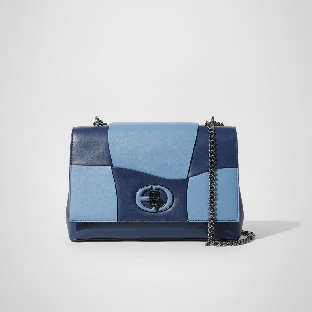 Exotic Two-Tone Blue Leather Crossbody Bag with Chain Strap