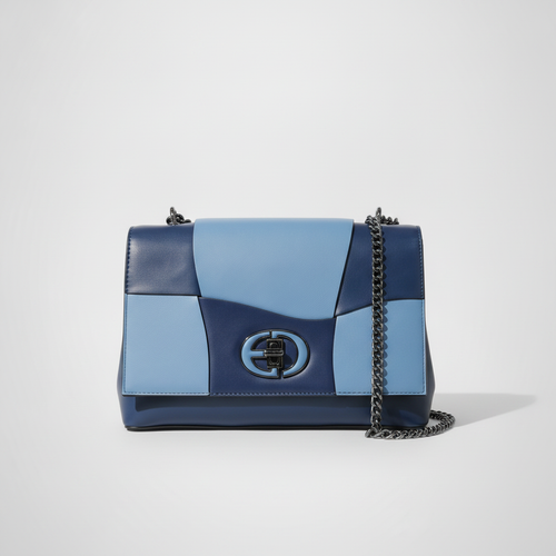 Exotic Two-Tone Blue Leather Crossbody Bag with Chain Strap