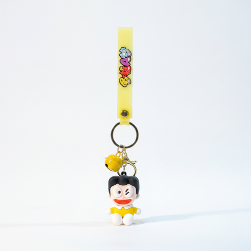 Nobita Doraemon Anime Keychain with Bell & Yellow Strap