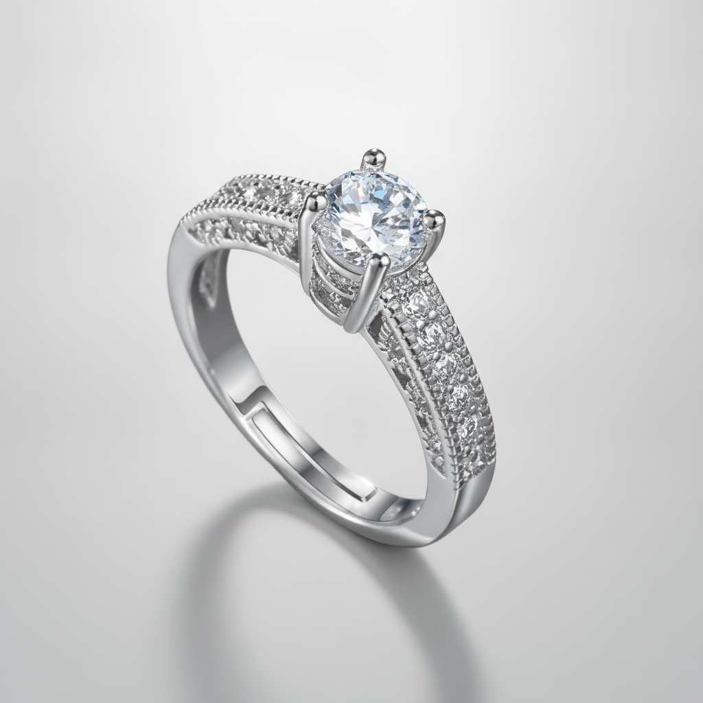 Classic Crystal Solitaire Silver Ring for Women