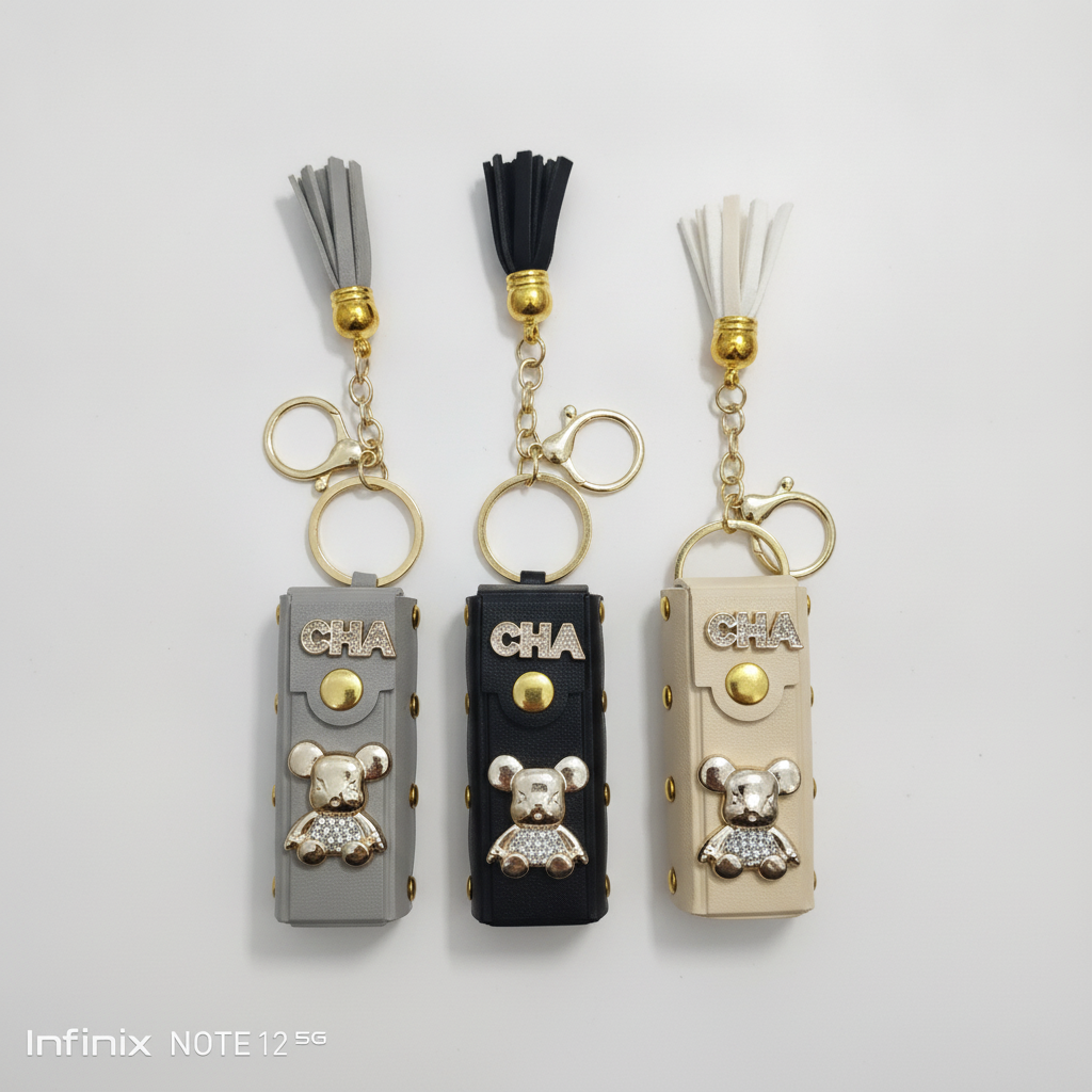 Luxury Bear Tassel Keychain with Gold Hardware – 3 Colors