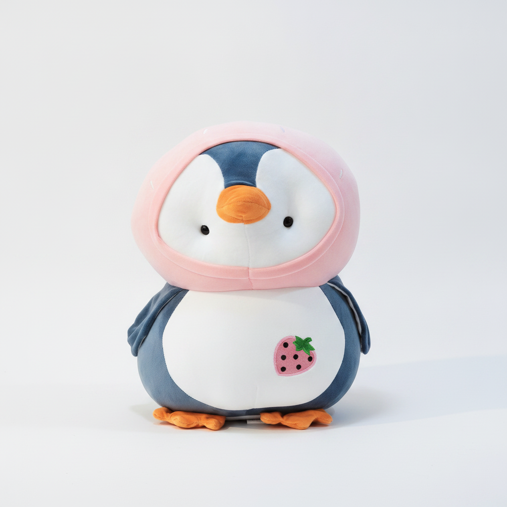 Giant Strawberry Penguin Plush Toy with Hood – 60 CM