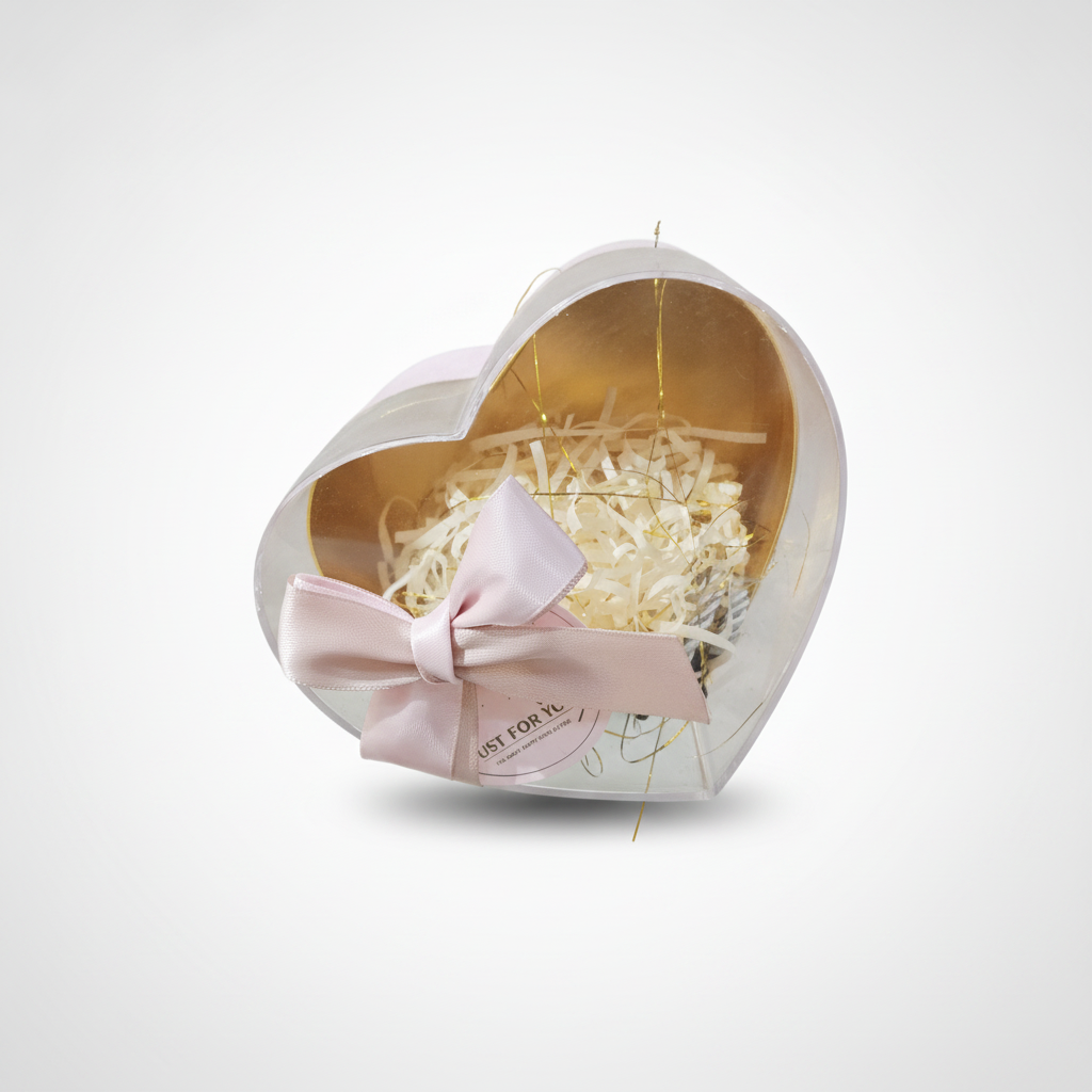 Heart-Shaped Clear Acrylic Gift Box with Pink Satin Bow