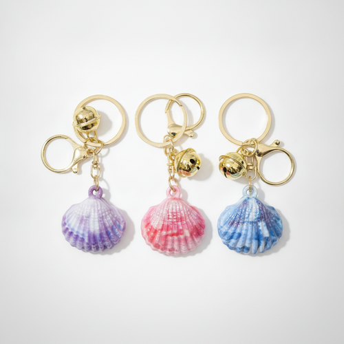 Seashell Keychain with Gold Bell Charm – Ocean Aesthetic