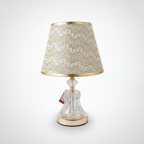 Crystal Base Table Lamp with Gold Lace Shade