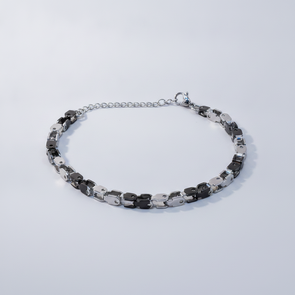 Two-Tone Black & Silver Stainless Steel Link Bracelet