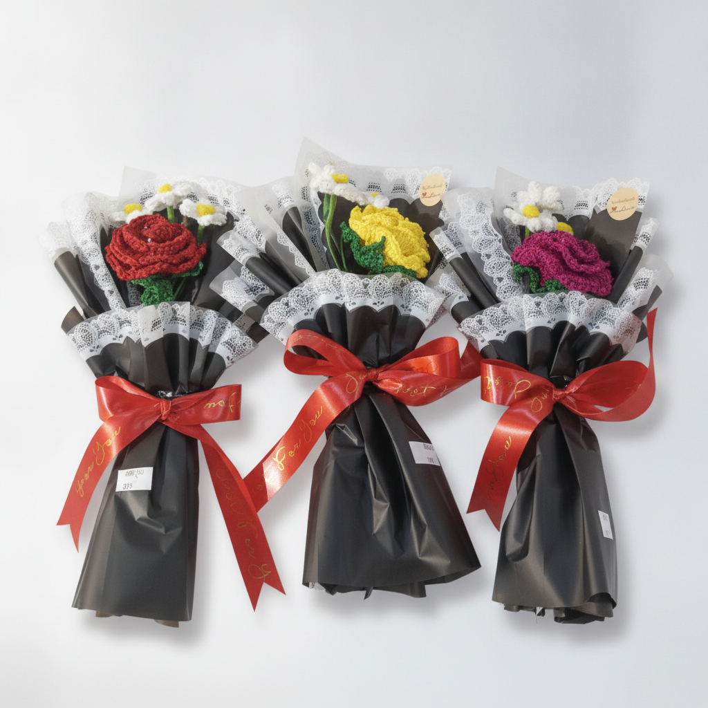 Handmade Crochet Flower Bouquet – Elegant Gift Wrap