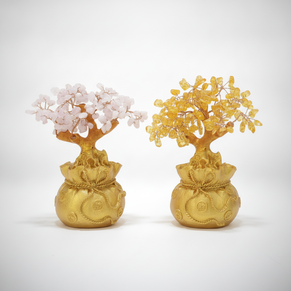 Feng Shui Crystal Money Tree in Gold Fortune Bag
