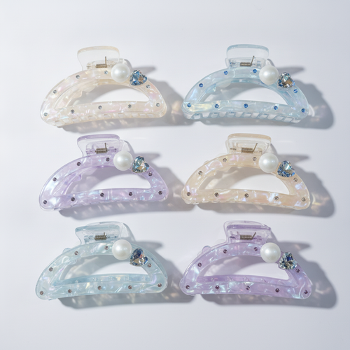Pearl & Crystal Claw Hair Clips – Iridescent Set of 6