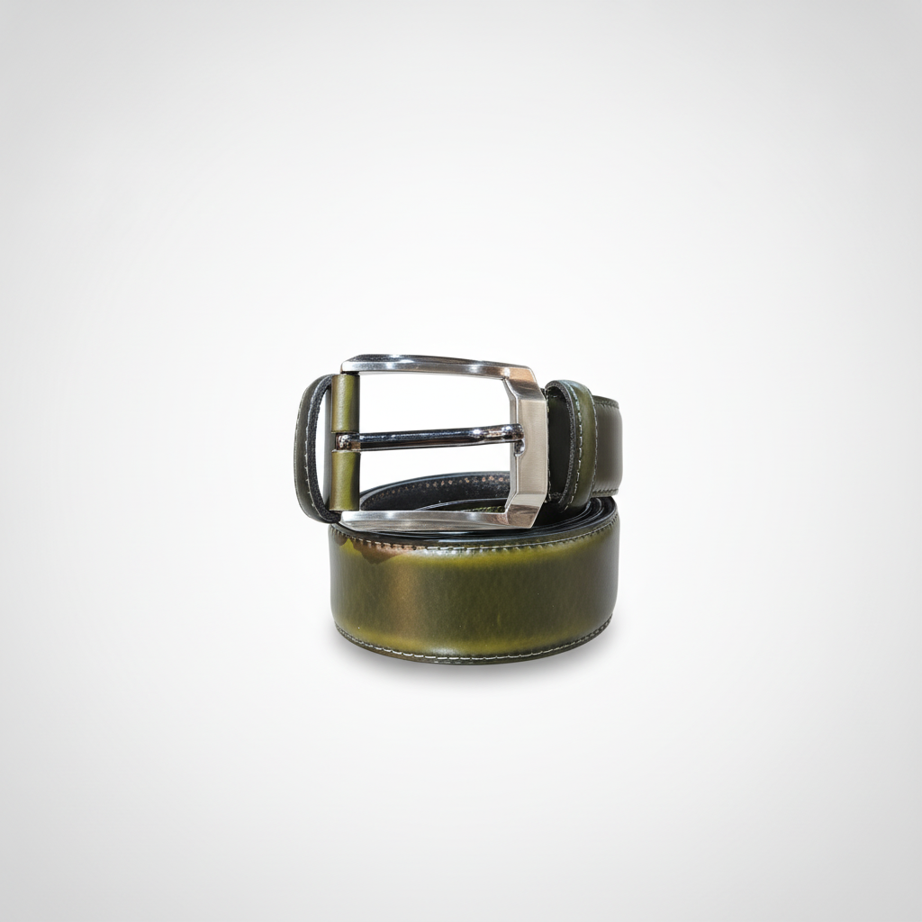 Wrangler Men's Olive Green Leather Belt – Silver Buckle
