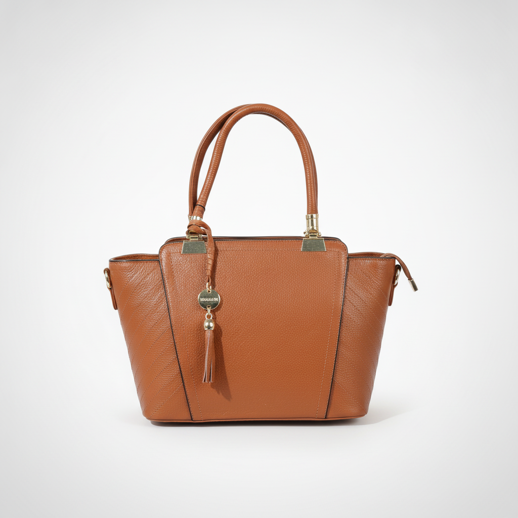 Wrangler Women's Tan Leather Tote Handbag with Tassel