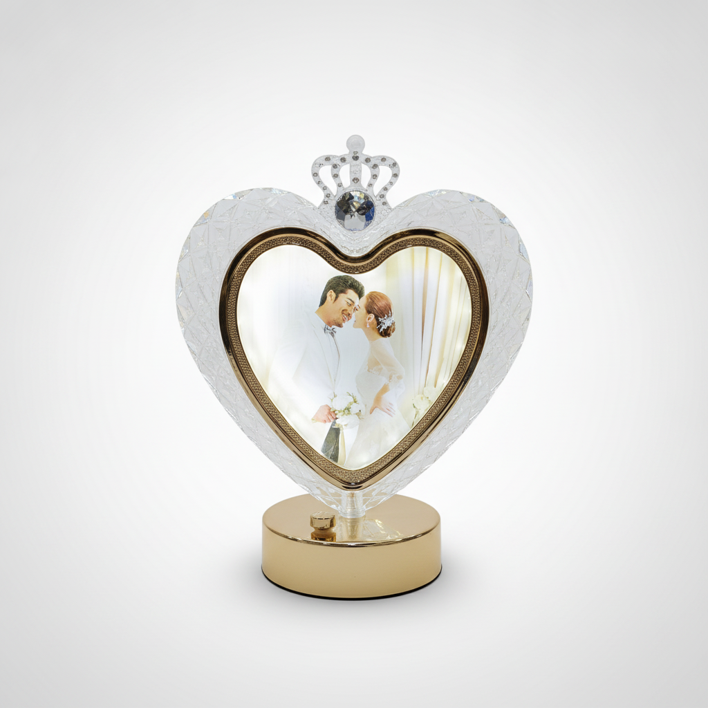 Heart-Shaped Crystal LED Photo Frame with Crown