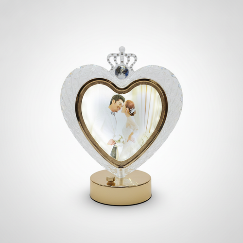 Heart-Shaped Crystal LED Photo Frame with Crown