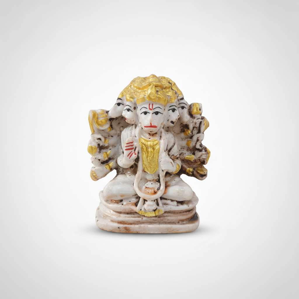 Panchamukhi Hanuman Idol | White & Gold Resin Statue