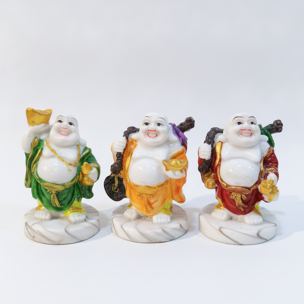 Laughing Buddha Figurines Set of 3 – Colorful Resin Statues