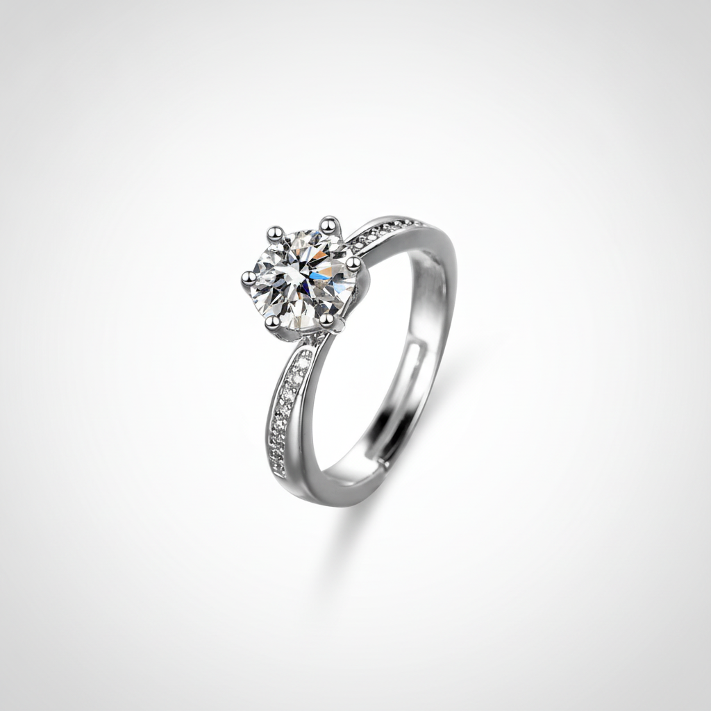 Classic Six-Prong Solitaire Ring with Pavé Band