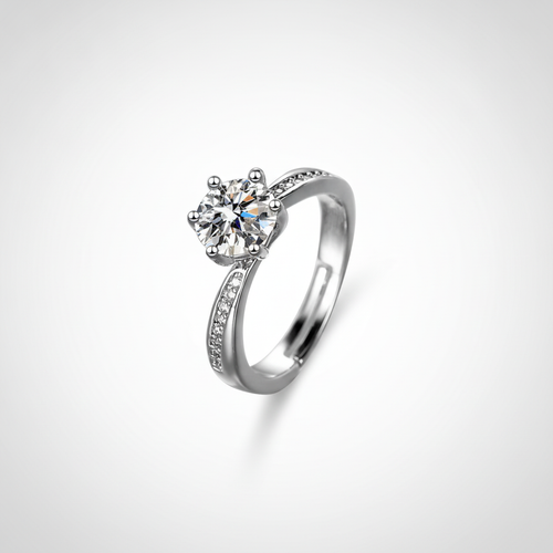 Classic Six-Prong Solitaire Ring with Pavé Band