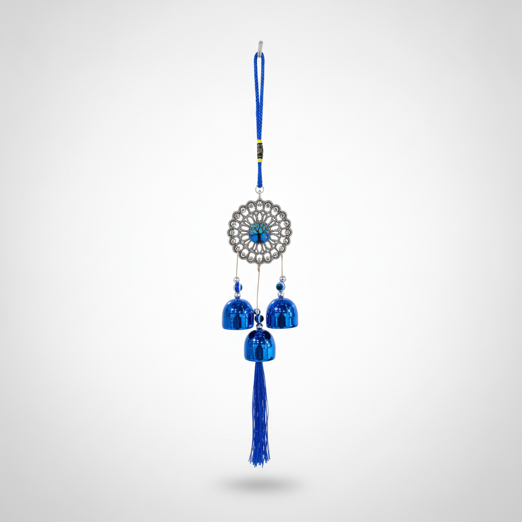 Evil Eye Tree of Life Wind Chime with Blue Bells & Tassel