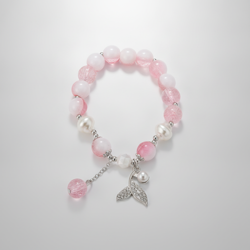 Pink Mermaid Tail Charm Beaded Stretch Bracelet