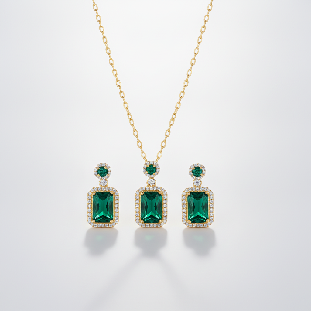 Emerald Green Crystal Pendant Necklace & Earring Set