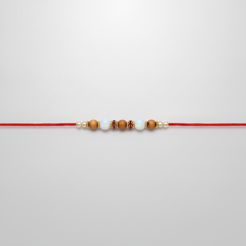 Traditional Beaded Rakhi on Red Sacred Thread