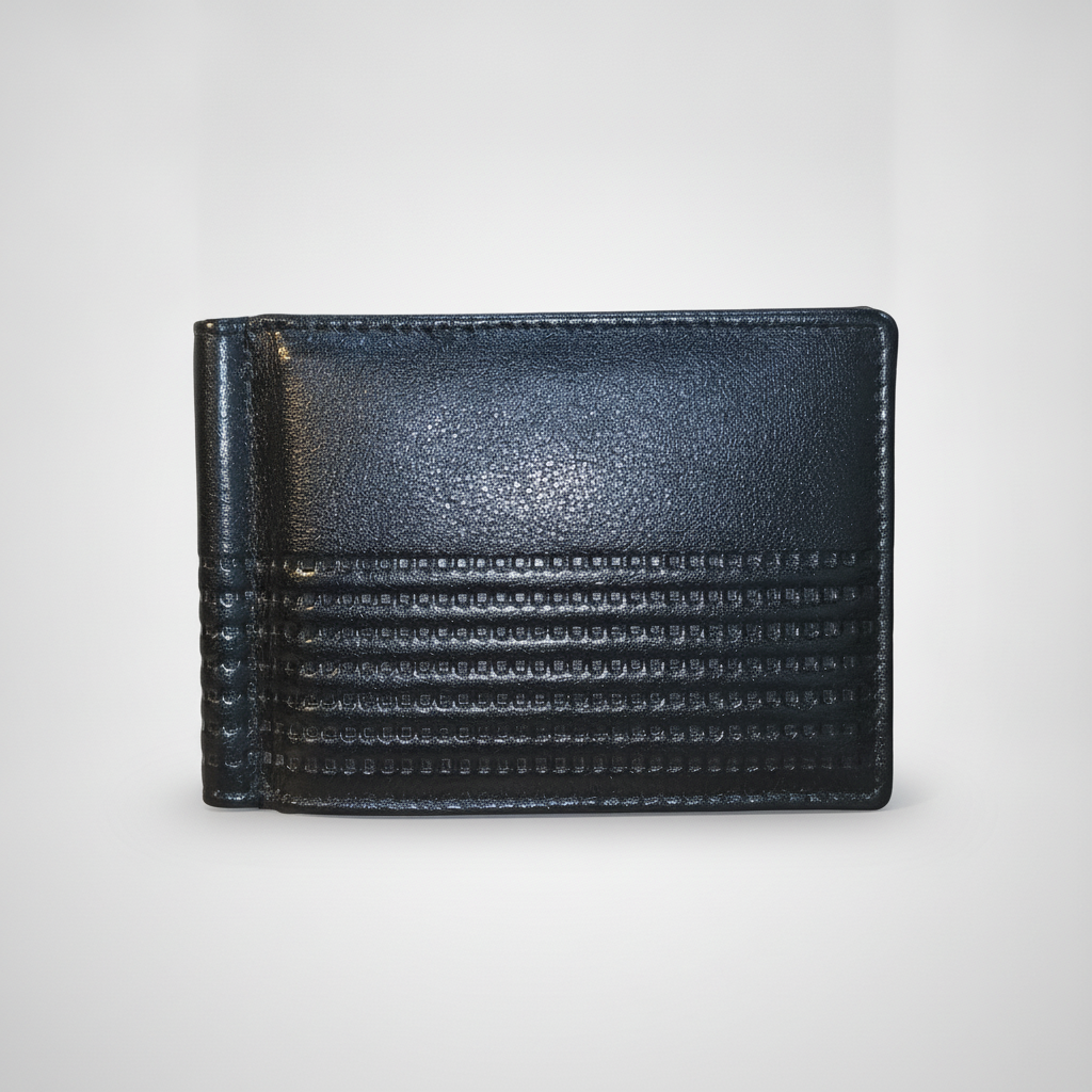 Black Leather Zip Coin Purse with Textured Detail
