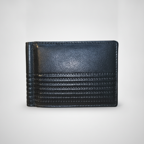 Black Leather Zip Coin Purse with Textured Detail