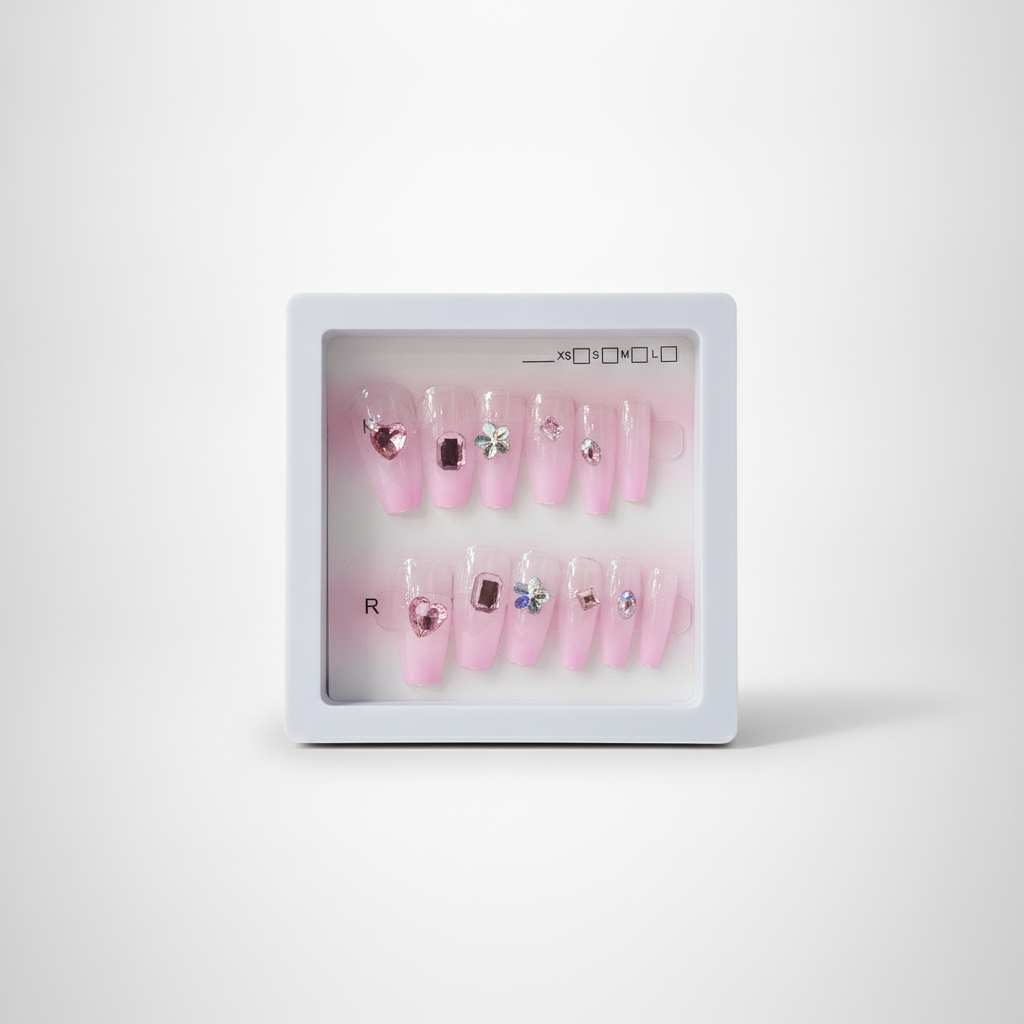 Pink Gem Press-On Nails with Rhinestones – Kids & Adults