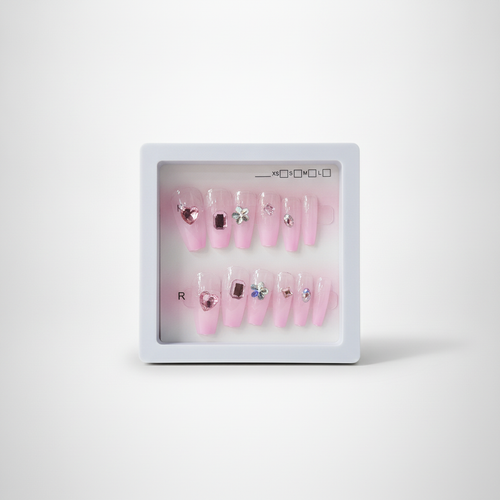 Pink Gem Press-On Nails with Rhinestones – Kids & Adults