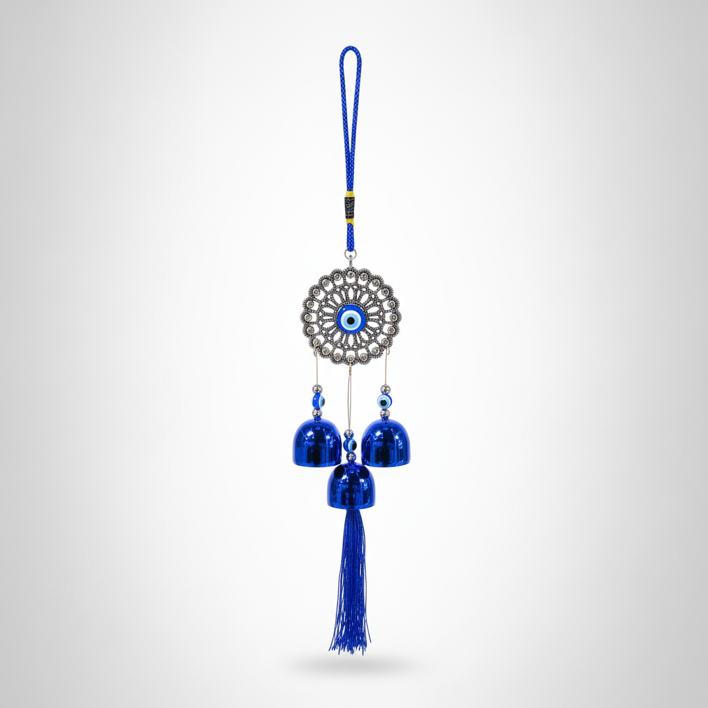 Evil Eye Wind Chime with Mandala Medallion & Blue Bells