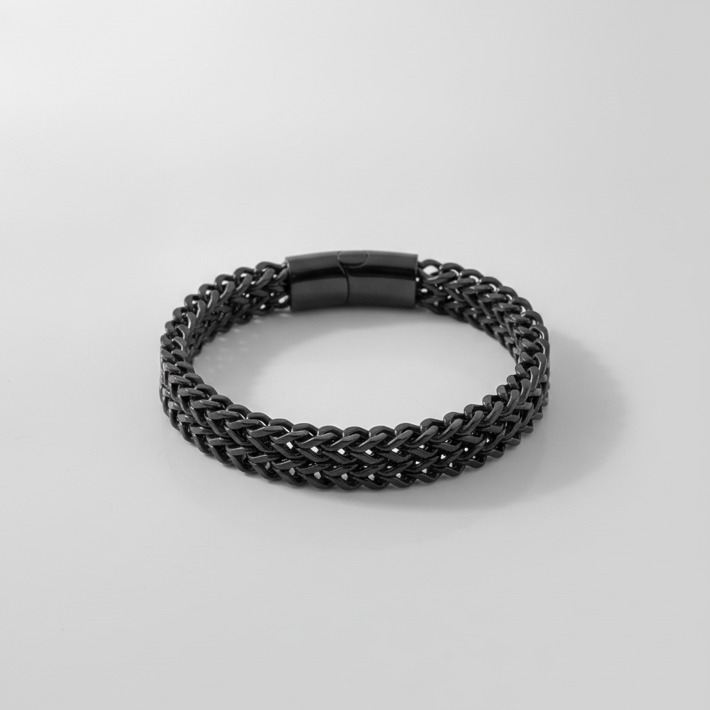 Black Stainless Steel Wide Franco Chain Bracelet