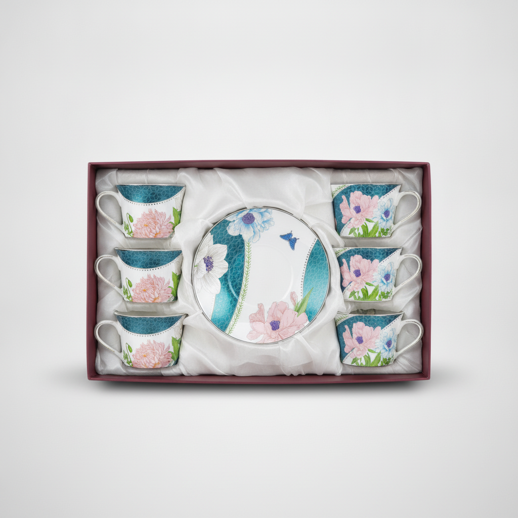 Floral Ceramic Tea Cup & Saucer Set of 6