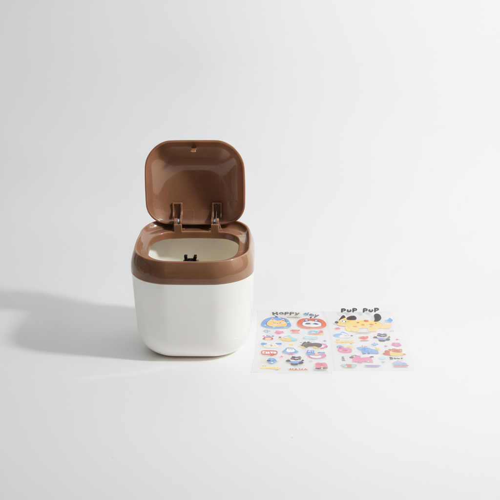 Click Clack Binny Mini Desk Trash Can with Cute Stickers