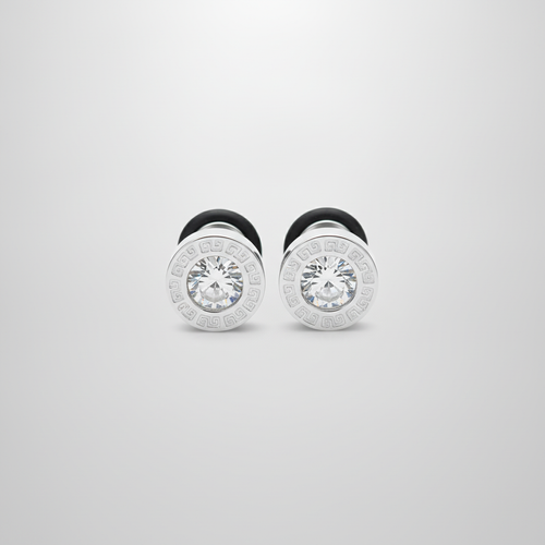 Men's Stainless Steel CZ Crystal Stud Earrings – Silver Pair