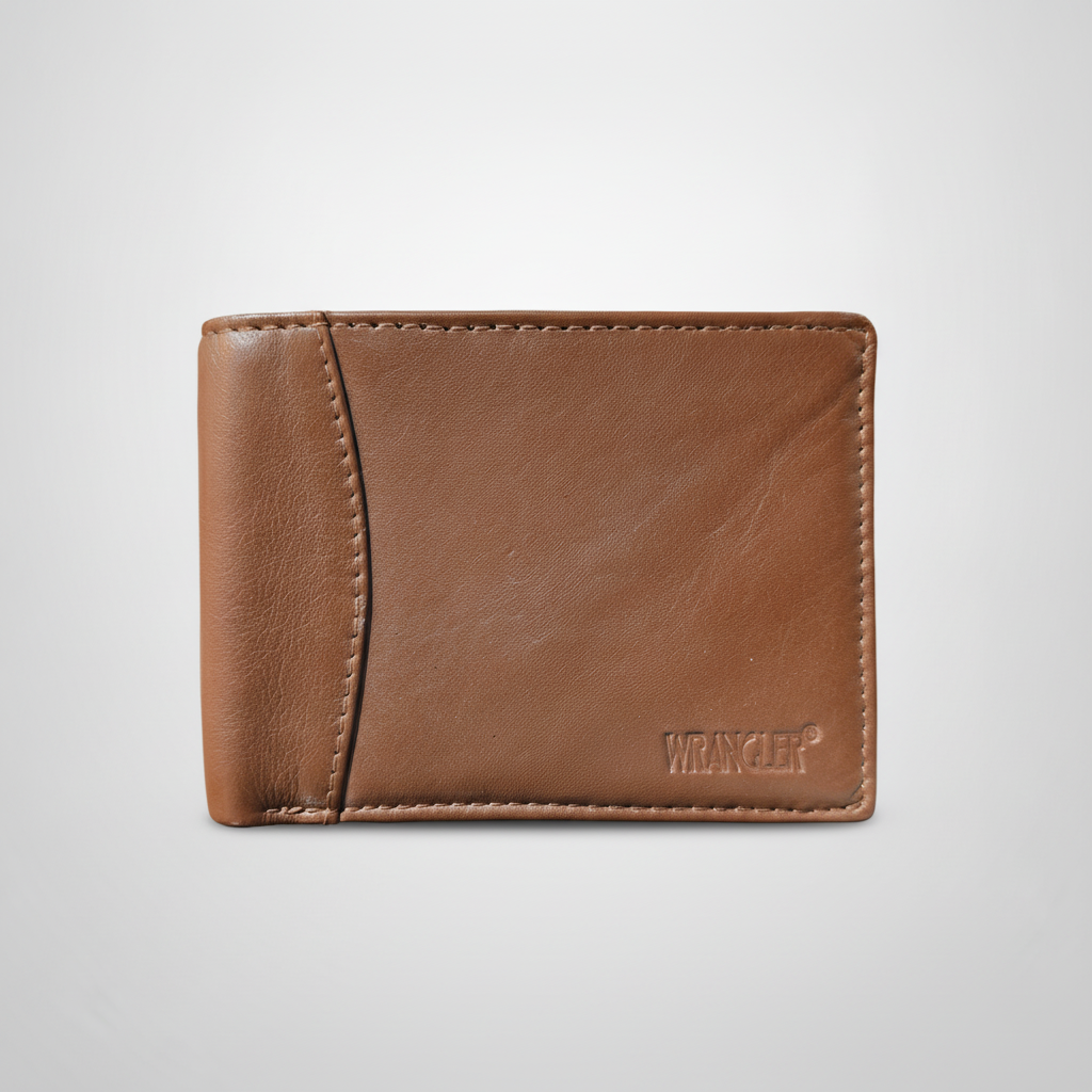 Wrangler Men's Slim Bifold Leather Wallet – Tan Brown