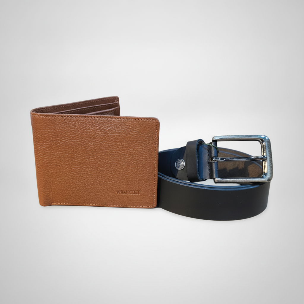 Wrangler Men's Tan Leather Wallet & Black Belt Gift Set