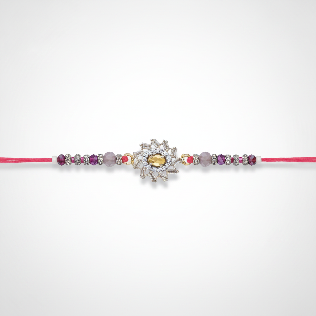Elegant Crystal Snowflake Rakhi with Beaded Thread