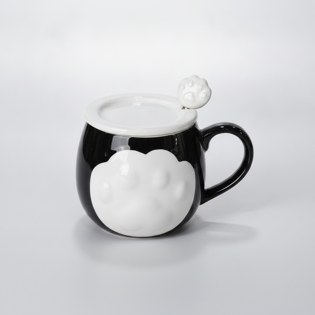 Black & White Cloud Ceramic Mug with Lid & Spoon