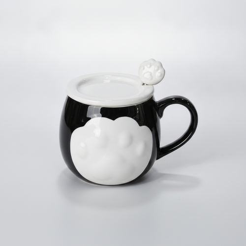 Black & White Cloud Ceramic Mug with Lid & Spoon