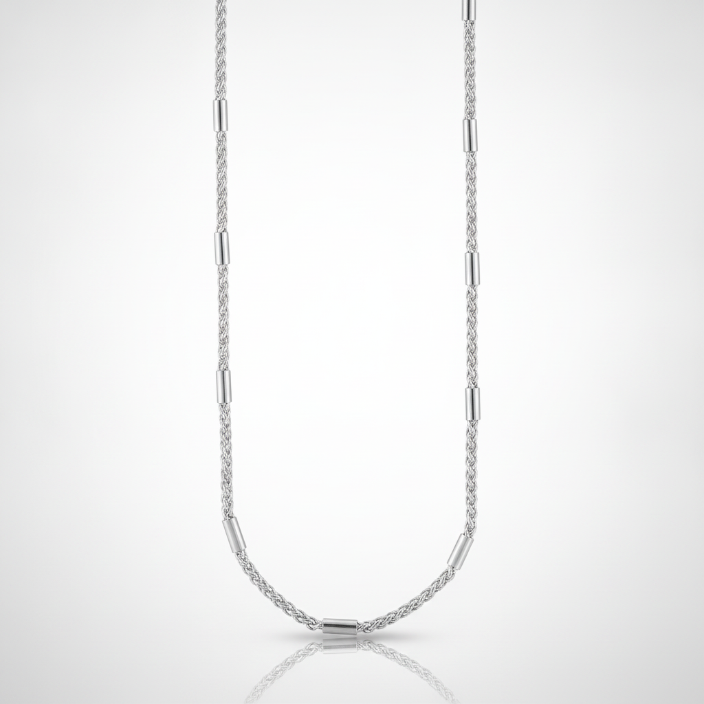Men's Silver Rope & Bar Link Chain Necklace