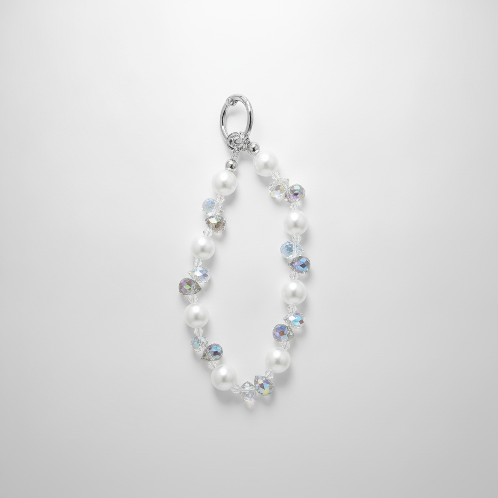 Pearl & Crystal Beaded Phone Charm Keychain Strap