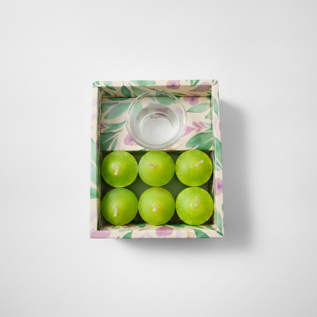 Green Apple Scented Tealight Candles Gift Set with Glass Holder
