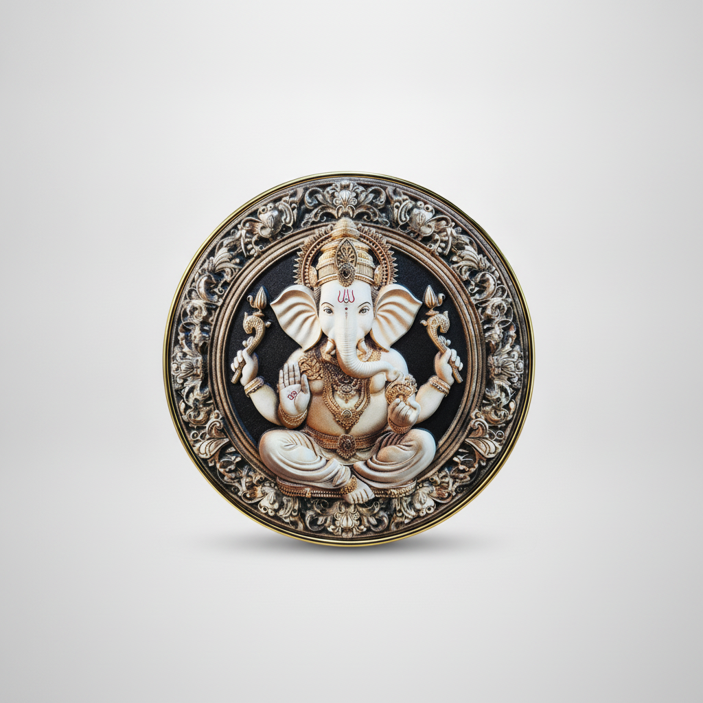 Lord Ganesha Decorative Wall Plate with Gold Rim