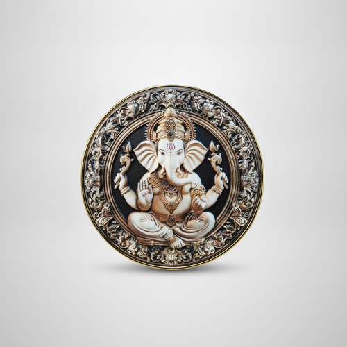 Lord Ganesha Decorative Wall Plate with Gold Rim