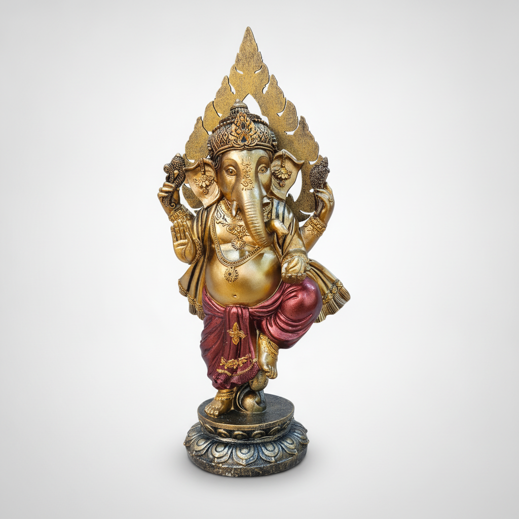 Dancing Ganesha Gold & Burgundy Resin Idol Statue