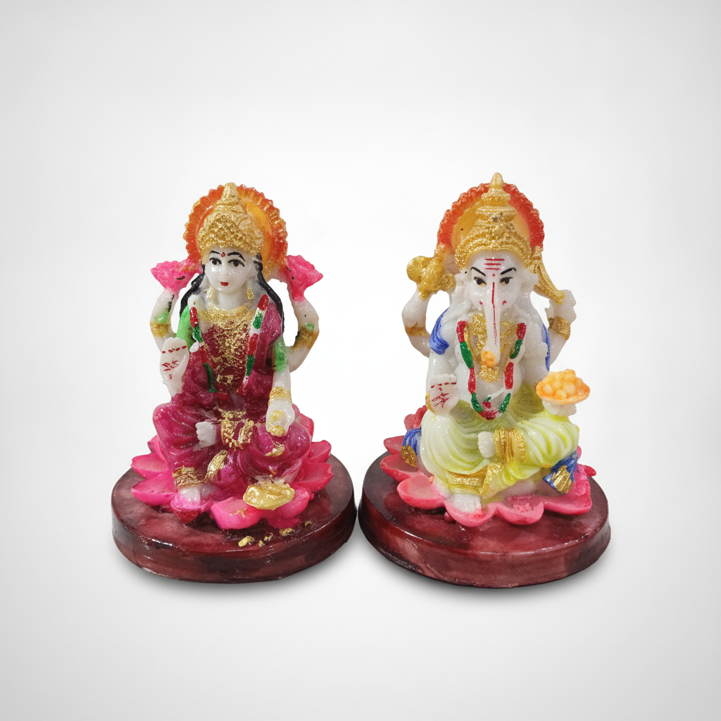 Lakshmi & Ganesha Idol Set – Hand-Painted Resin Figurines
